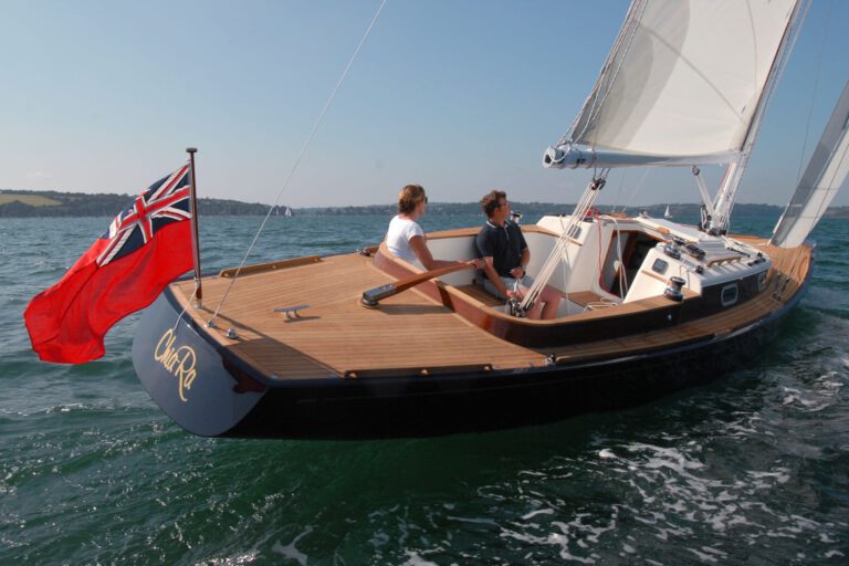 Rustler 33 sailing - stern view