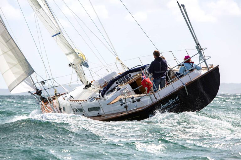 Rustler 37 sailing - stern view